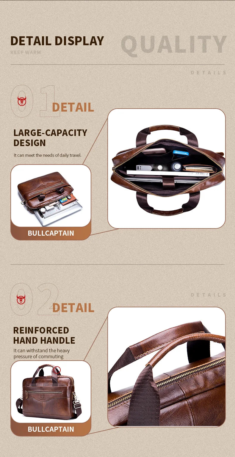 Genuine Leather Laptop Briefcase Messenger Bag for Men