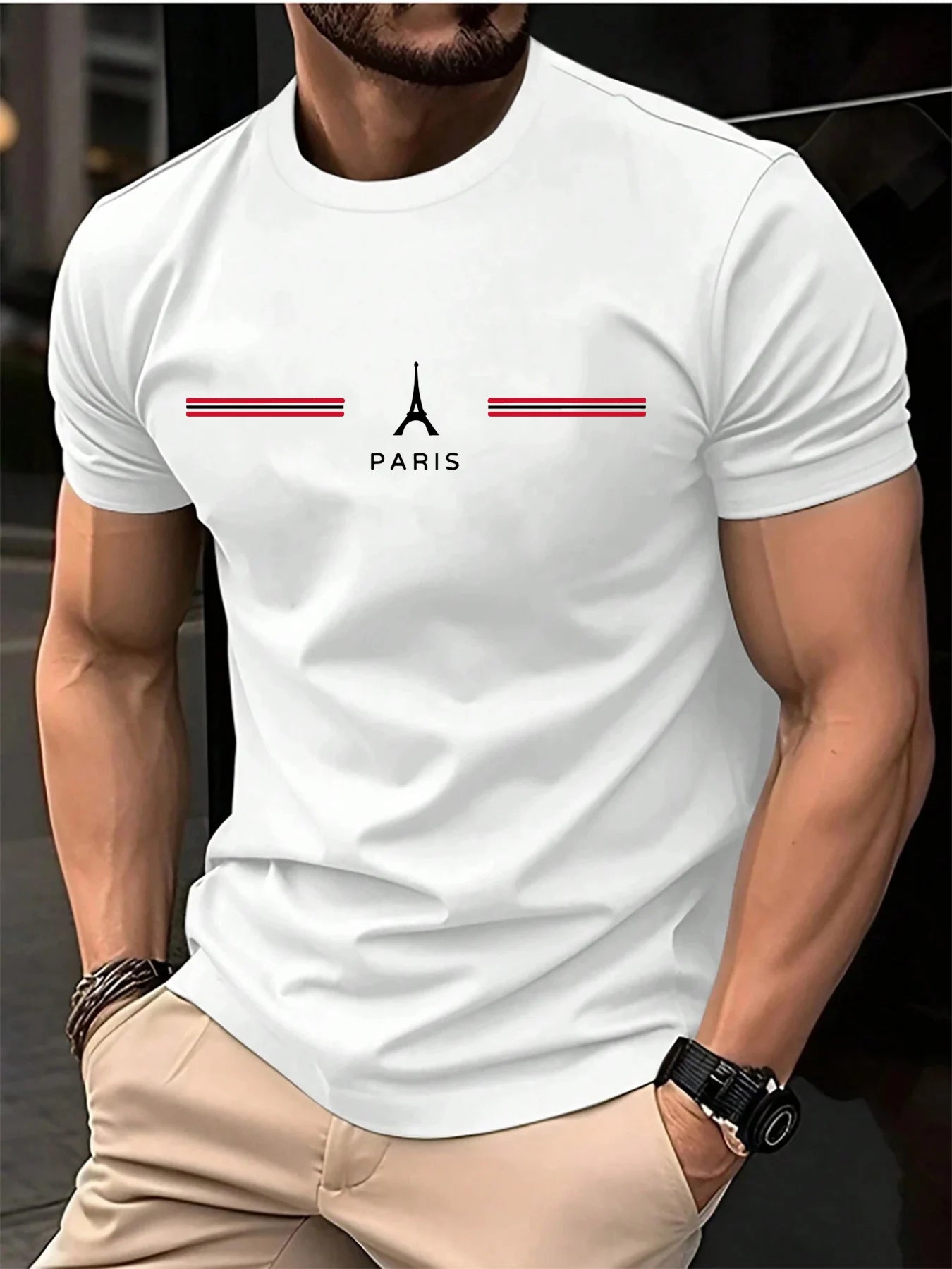 Men Cotton Paris Print Oversized T Shirt
