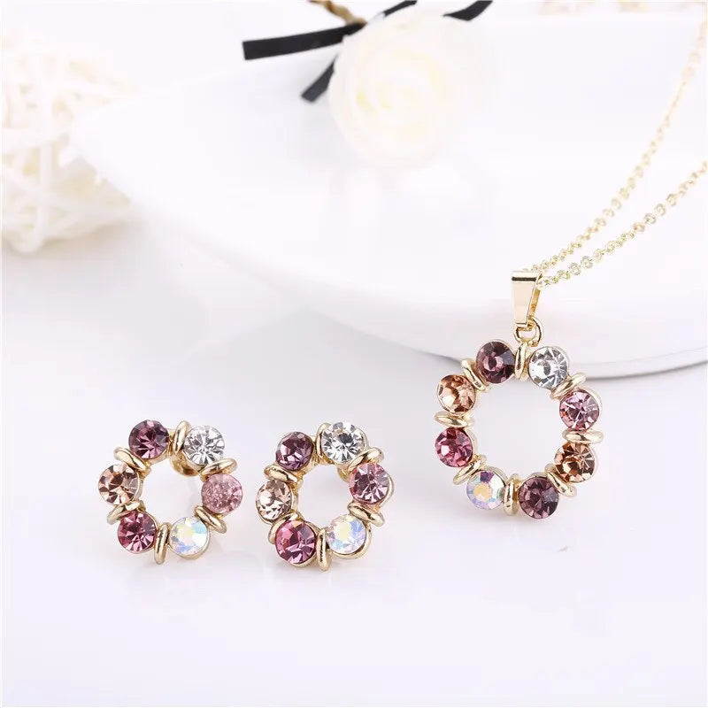 Women Fashion Stained Glass Circle Jewelry Set