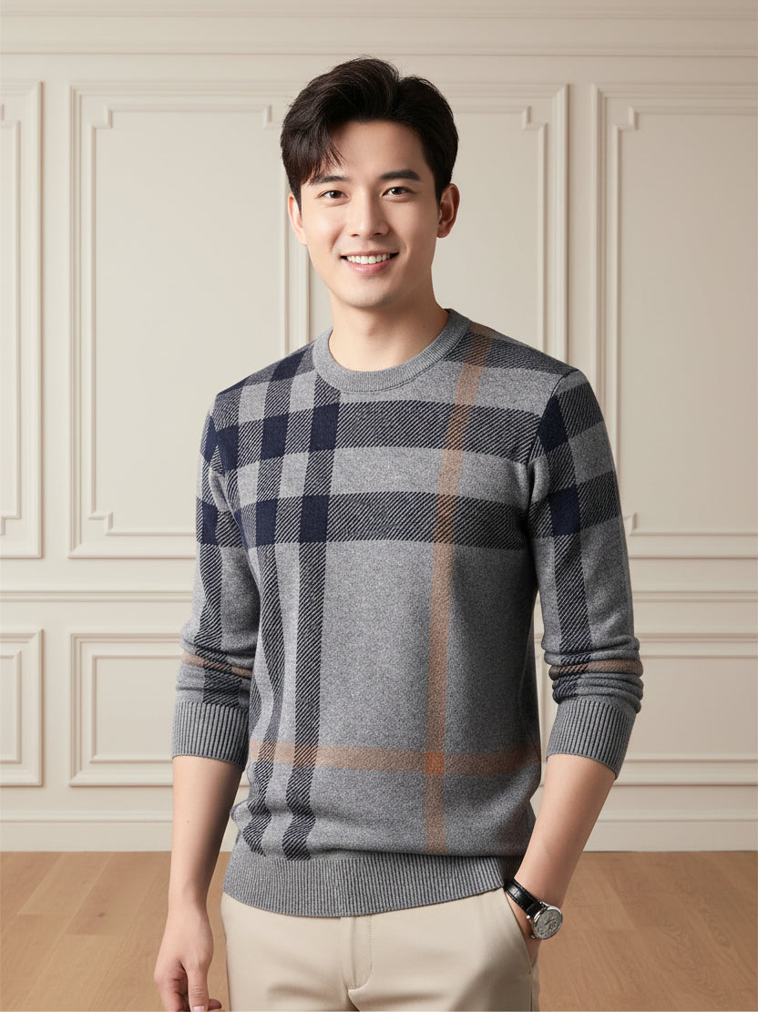 Men Striped Wool Knit Pullover Sweater