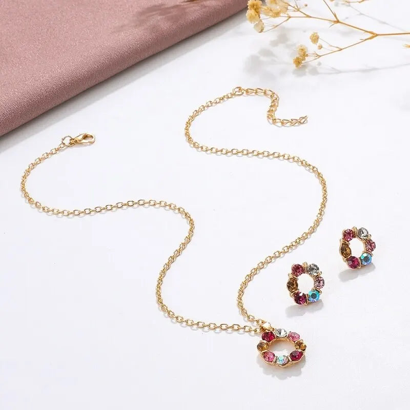 Women Fashion Stained Glass Circle Jewelry Set