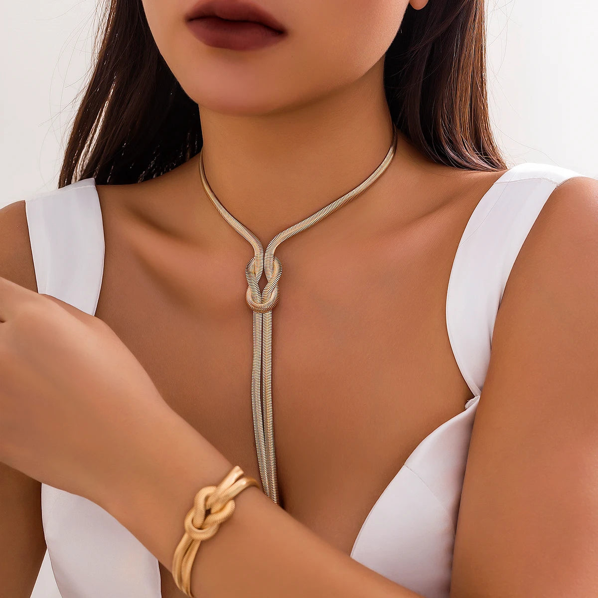 Women Snake Chain Necklace Bracelet Set