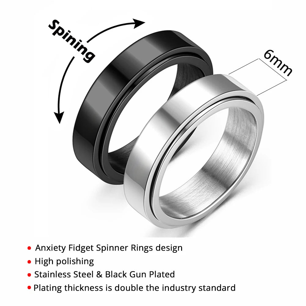 Men Stainless Steel Spinner Fidget Ring