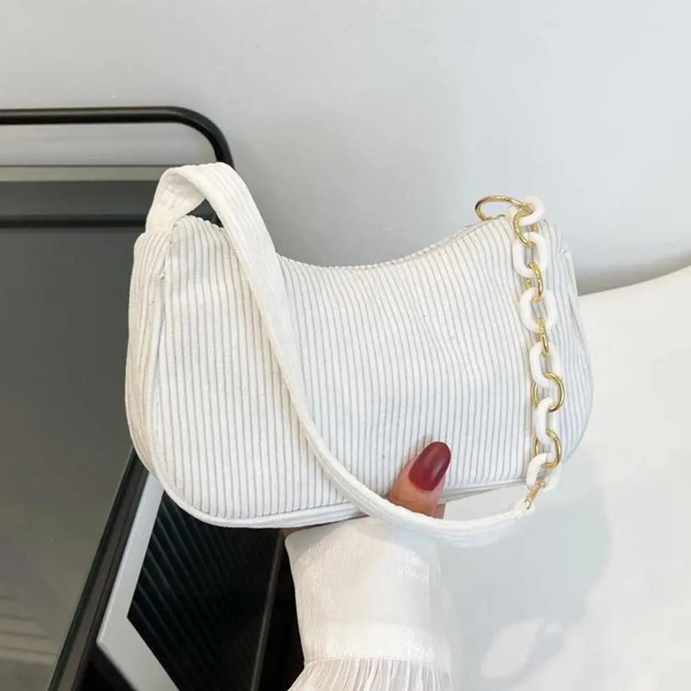 Vintage Corduroy Underarm Zipper Shoulder Bag for Women