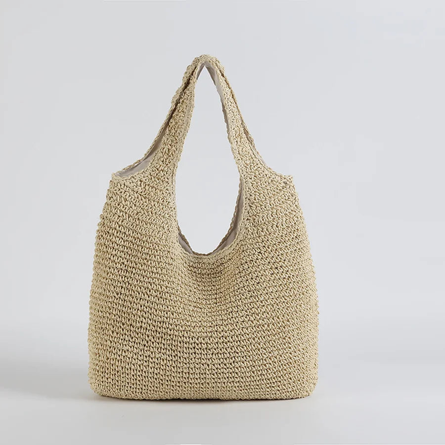 Large Capacity Woven Straw Wrist Bag for Women
