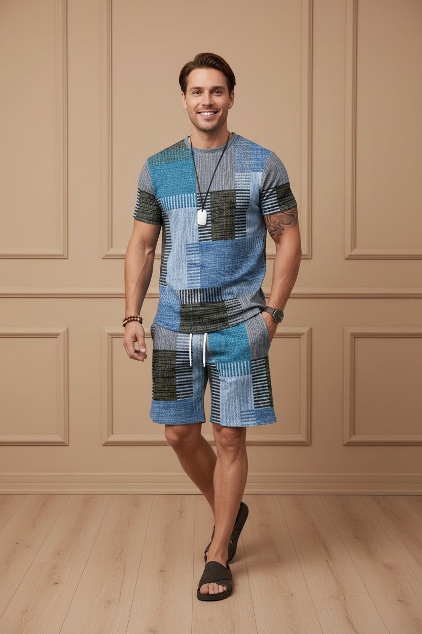 Men Casual Short Sleeve Shorts Set