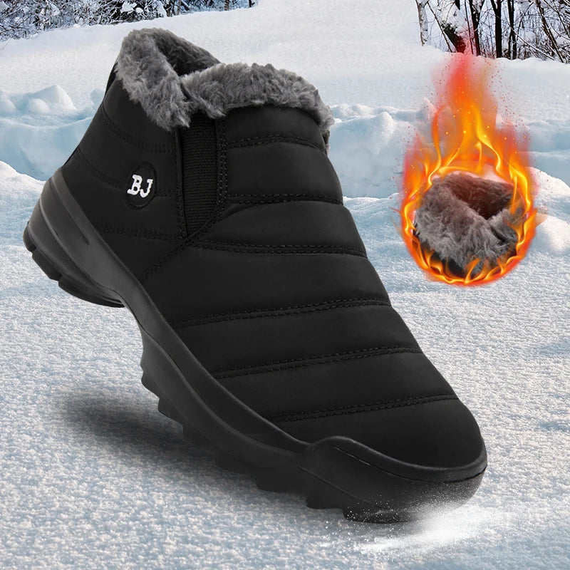Men's Snow Boots, Winter Warm Shoes, Fuzzy Lining Windproof Hiking Boots, Winter Insulated Shoes, Fuzzy Lining Windproof Hiking Boots