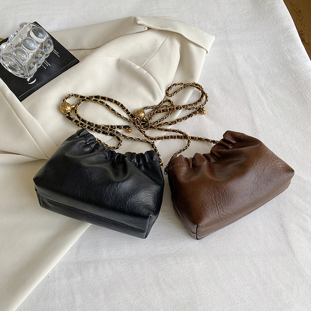 PU Leather Pleated Hobo Evening Bag for Women