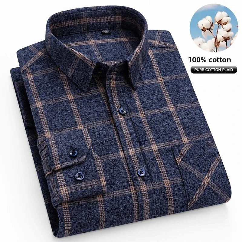 Men’s Cotton Plaid Long Sleeve Shirt
