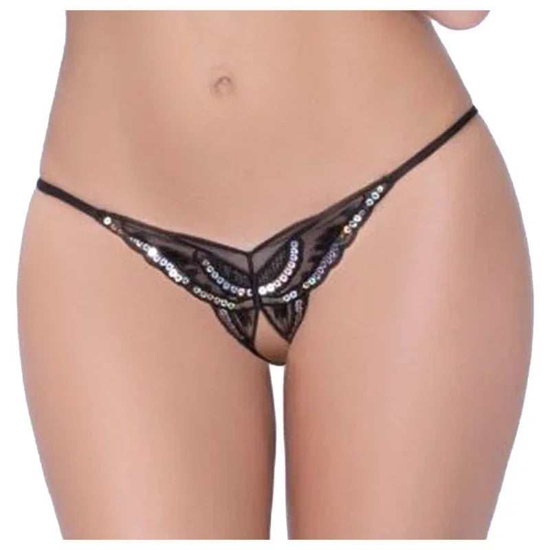 Open Crotch Lace Embroidered Sexy Thong Panties for Women