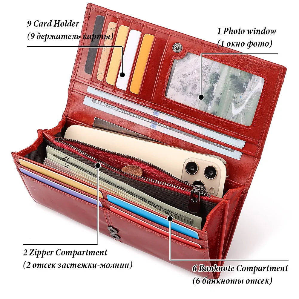 Genuine Leather RFID Blocking Clutch Wallet for Women