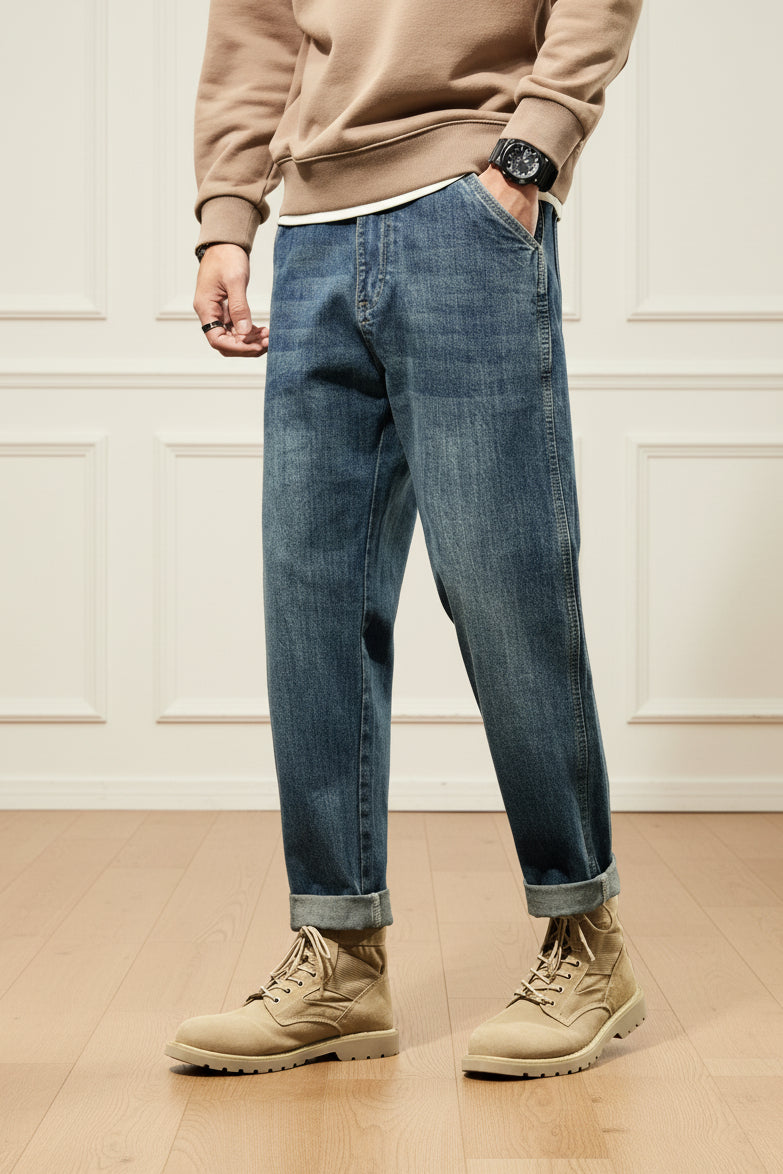 Men Retro Harem Straight Denim Pants