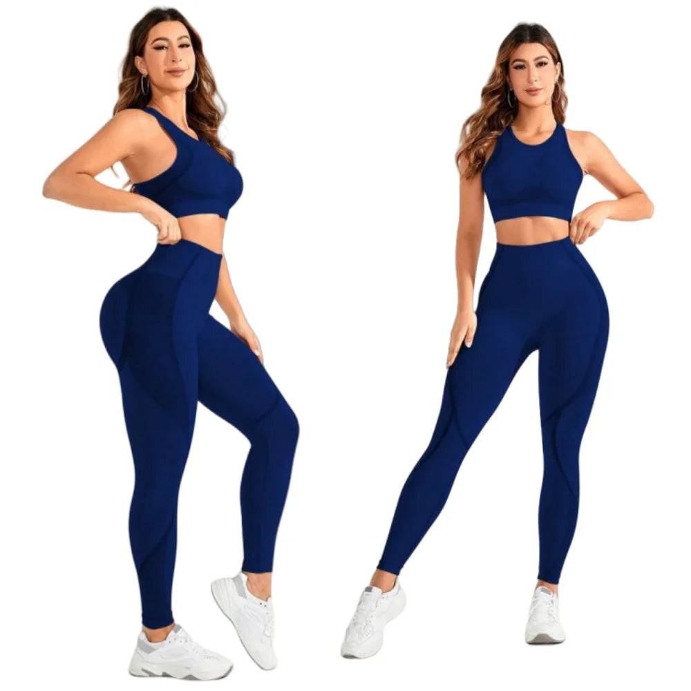 Women Seamless Yoga Bodysuit Set Sports Bra and High Waist Leggings