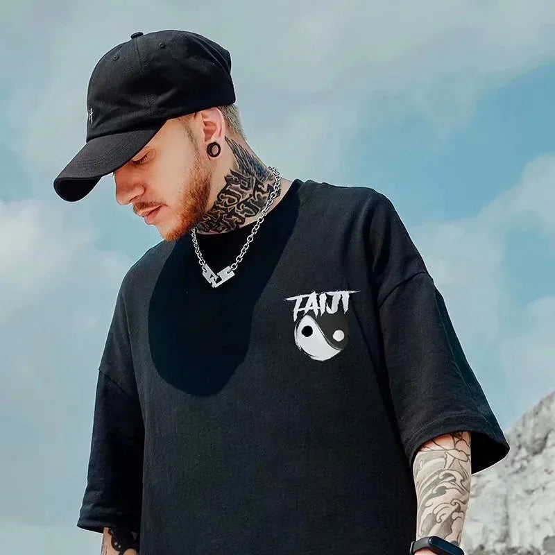 Men Oversized Kung Fu Bear Graphic T Shirt