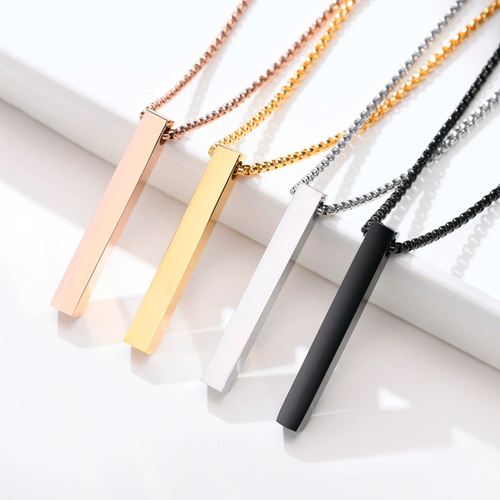 Men Stainless Steel Bar Pendant Necklace
