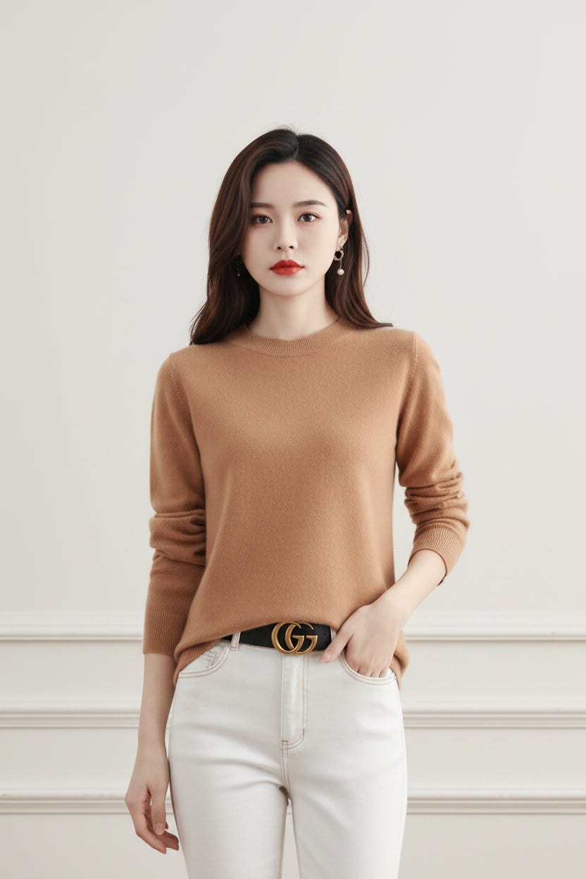 Women O Neck Long Sleeve Knit Sweater Pullover