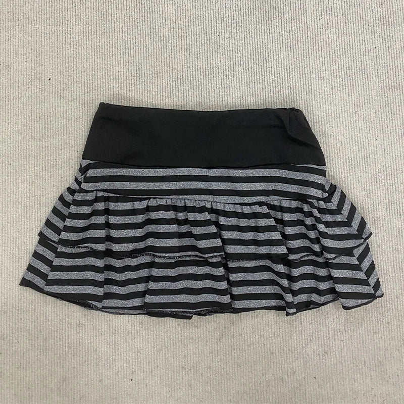 Women Grunge Striped Ruffle Mini Skirt