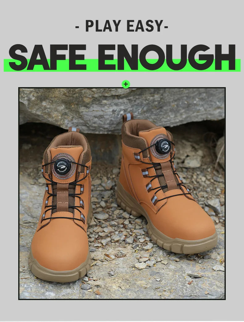 Rotating Button Work Shoes for Men Anti Puncture Protective Boots Sneakers Waterproof Work Safety Shoes Non Slip Steel Toe shoes