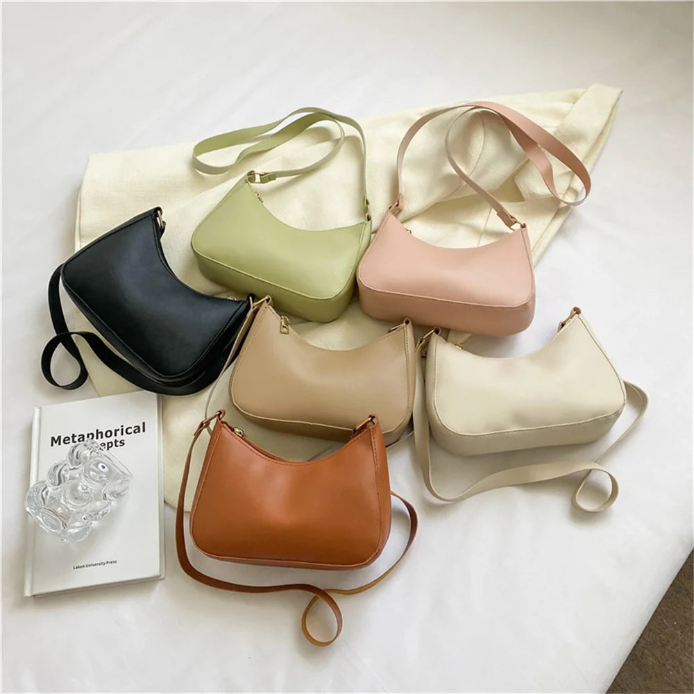 Shoulder Bags WOMEN'S Bag Underarm Bag  Handbags Retro Solid Color PU Leather Shoulder Underarm Bags Casual Women Hobos Handbags