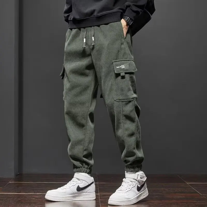 Men Elastic Waist Drawstring Jogger Pants Straight Casual Trousers