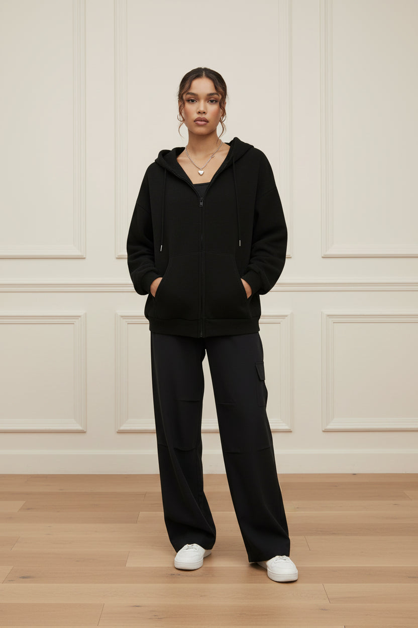 Women Fleece Zip Up Oversized Hoodie Sweatshirt