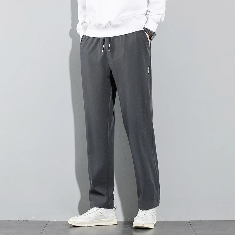 Men Ice Silk Straight Leg Casual Pants Breathable Sweatpants