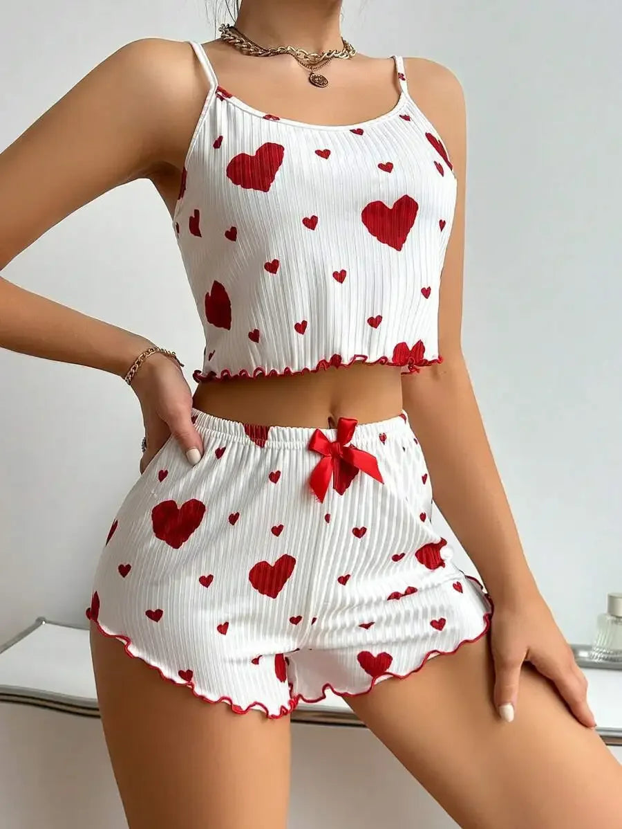 Printed Tank Top and Shorts Pajama Sleepwear Set for Women