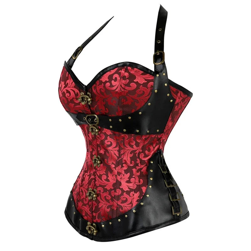 Steampunk Corset Top Halter Sexy Leather Korset Women Gothic Punk Overbust Corsets and Bustiers Medieval Retro Corselet