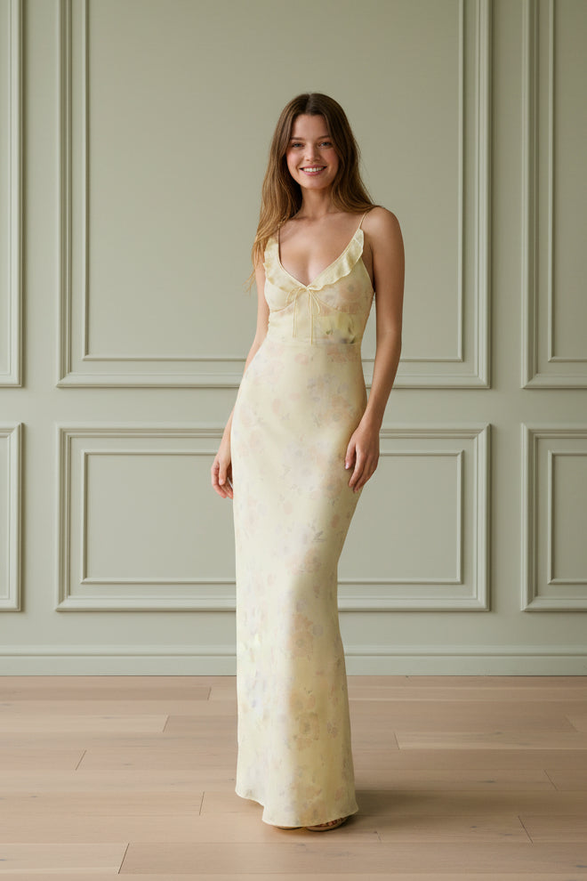 Women Floral Print V Neck Sleeveless Maxi Dress