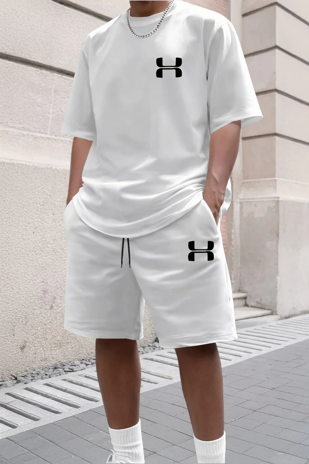 Men Short Sleeve T Shirt and Sports Shorts Set