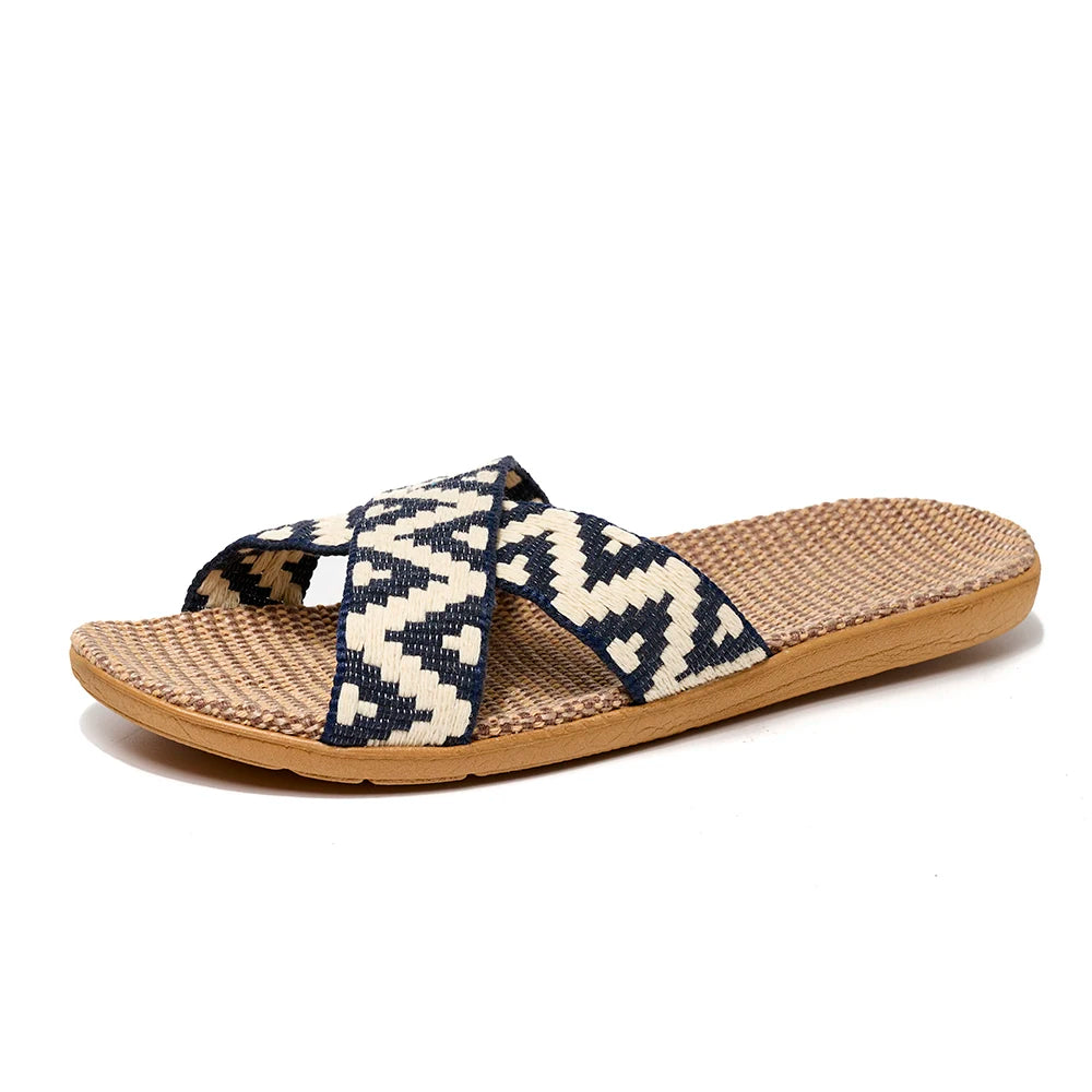 Men Slippers Lightweight Indoor Linen Slippers Antislip Home Shoes Summer Flat Sandals Casual Slippers Bedroom Slippers