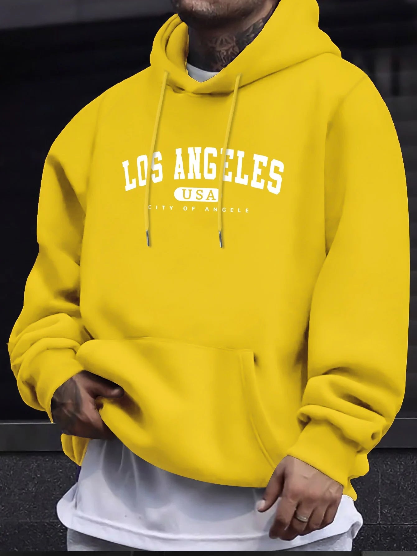 Men Los Angeles Graphic Hooded Long Sleeve Sports Sweatshirt