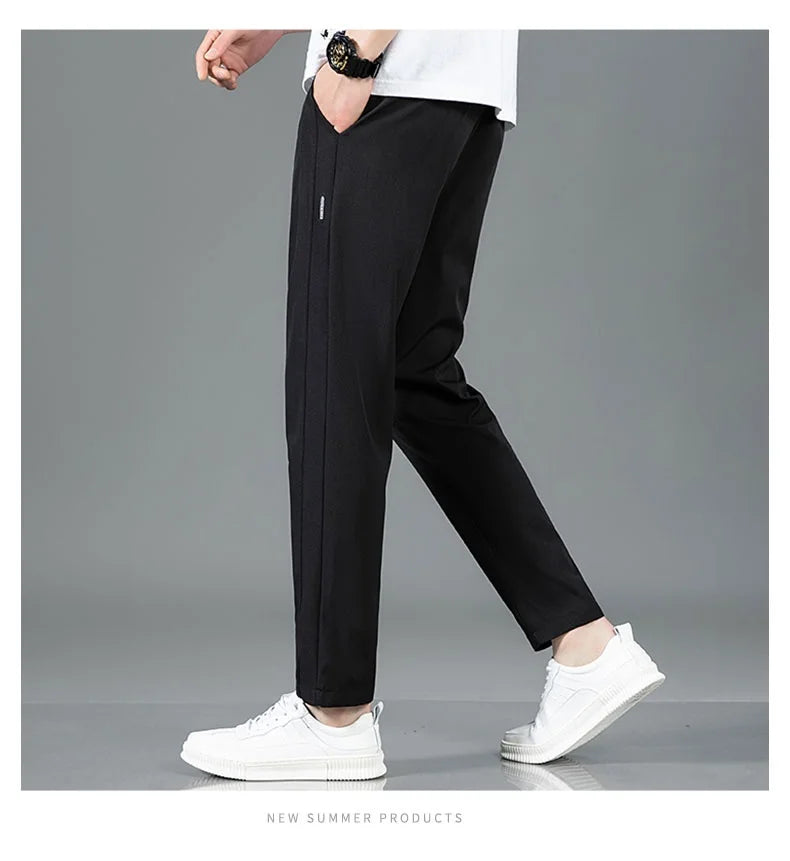 Men Ice Silk Straight Leg Casual Pants Breathable Sweatpants