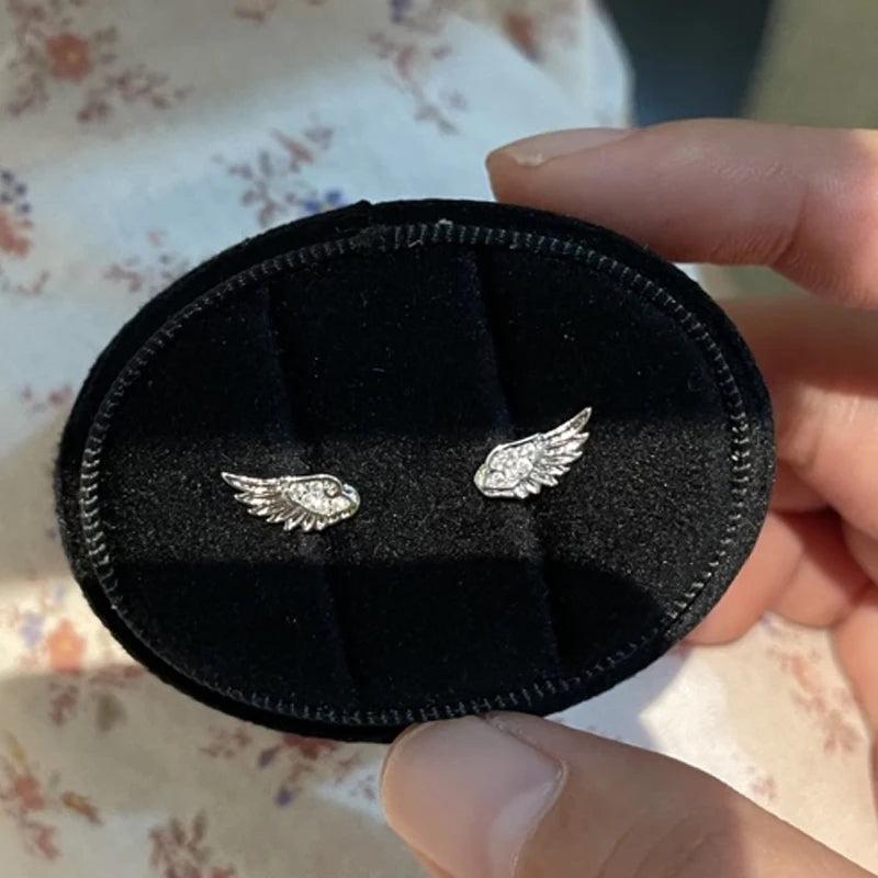 Women Zircon Angel Wing Crystal Stud Earrings
