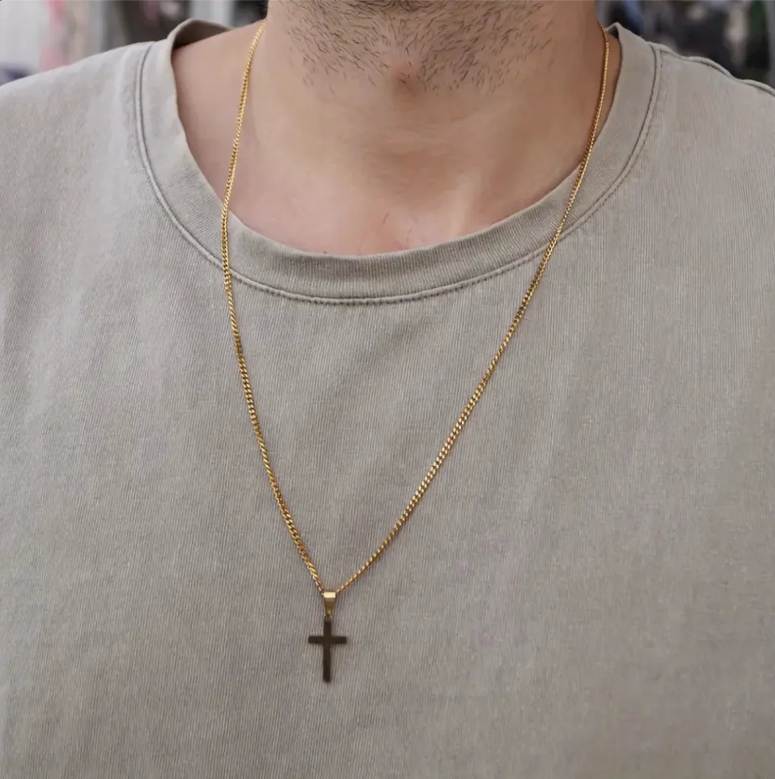 Men Fashion Stainless Steel Cross Pendant Necklace