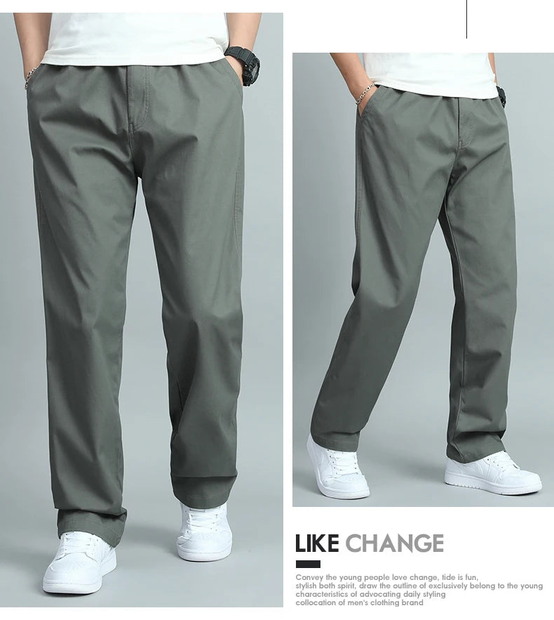 Men Relaxed Fit Cotton Jogger Pants Elastic Waist Trousers