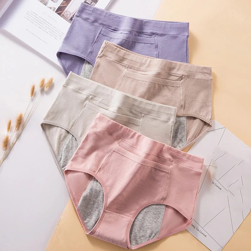 4 Pack Leak Proof High Waist Menstrual Period Underwear for Women Cotton Briefs
