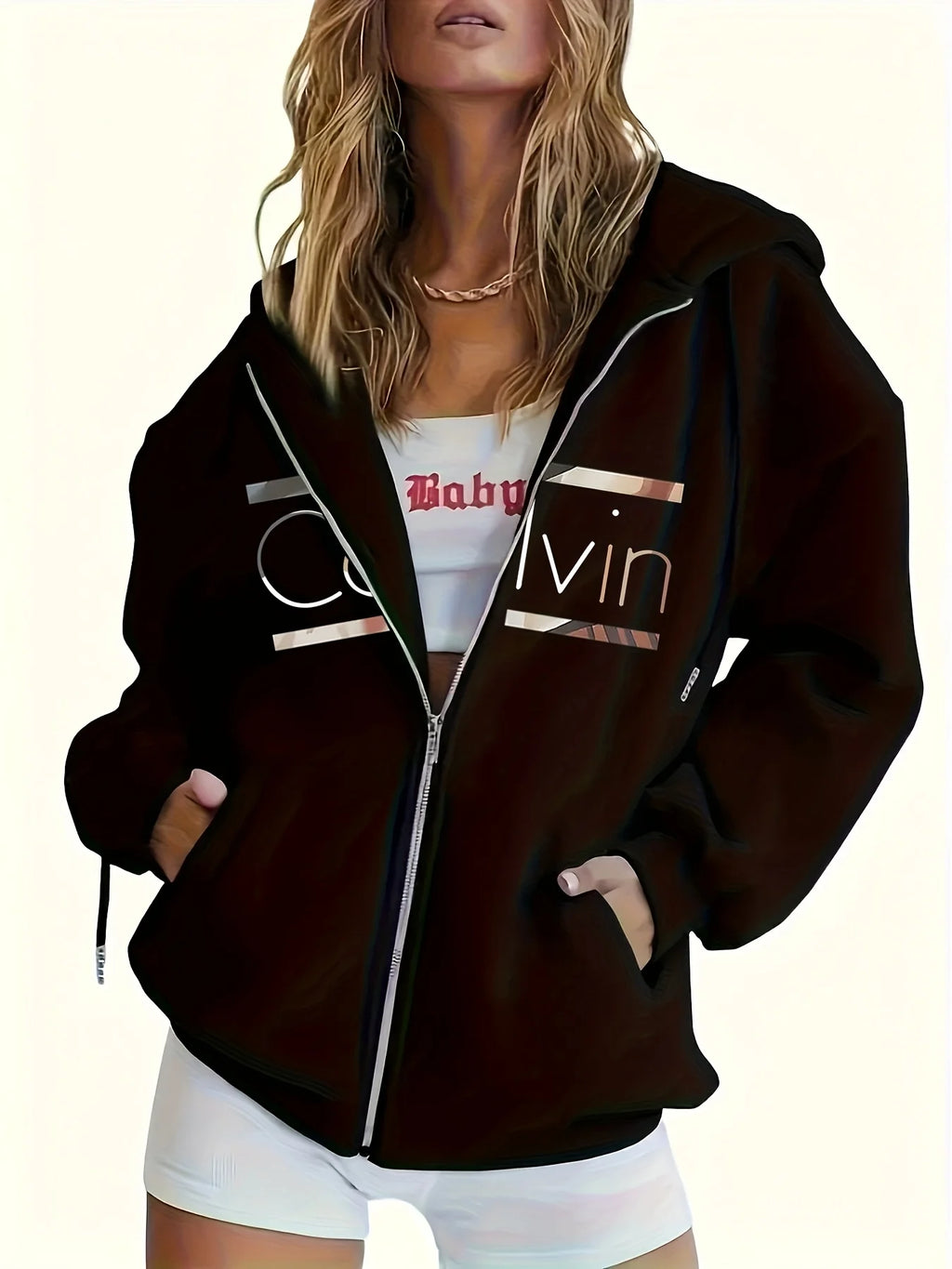 Women Zip Up Hoodie Drop Shoulder Activewear Fit Sweatshirt