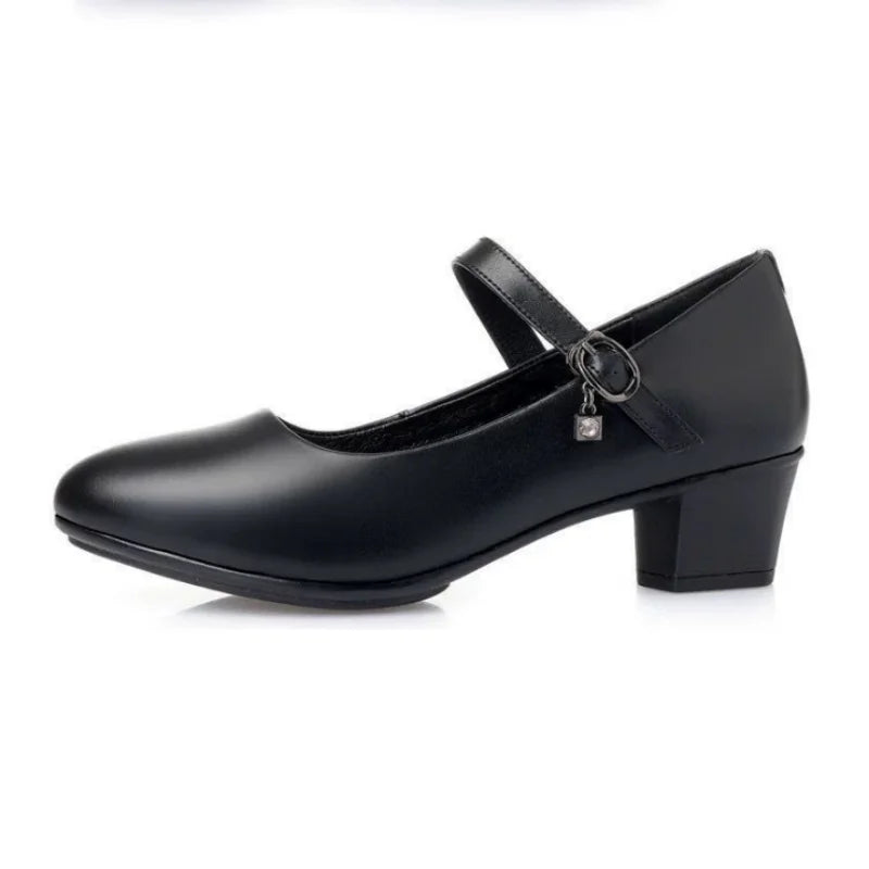 Women Soft Leather Medium Heel Pumps