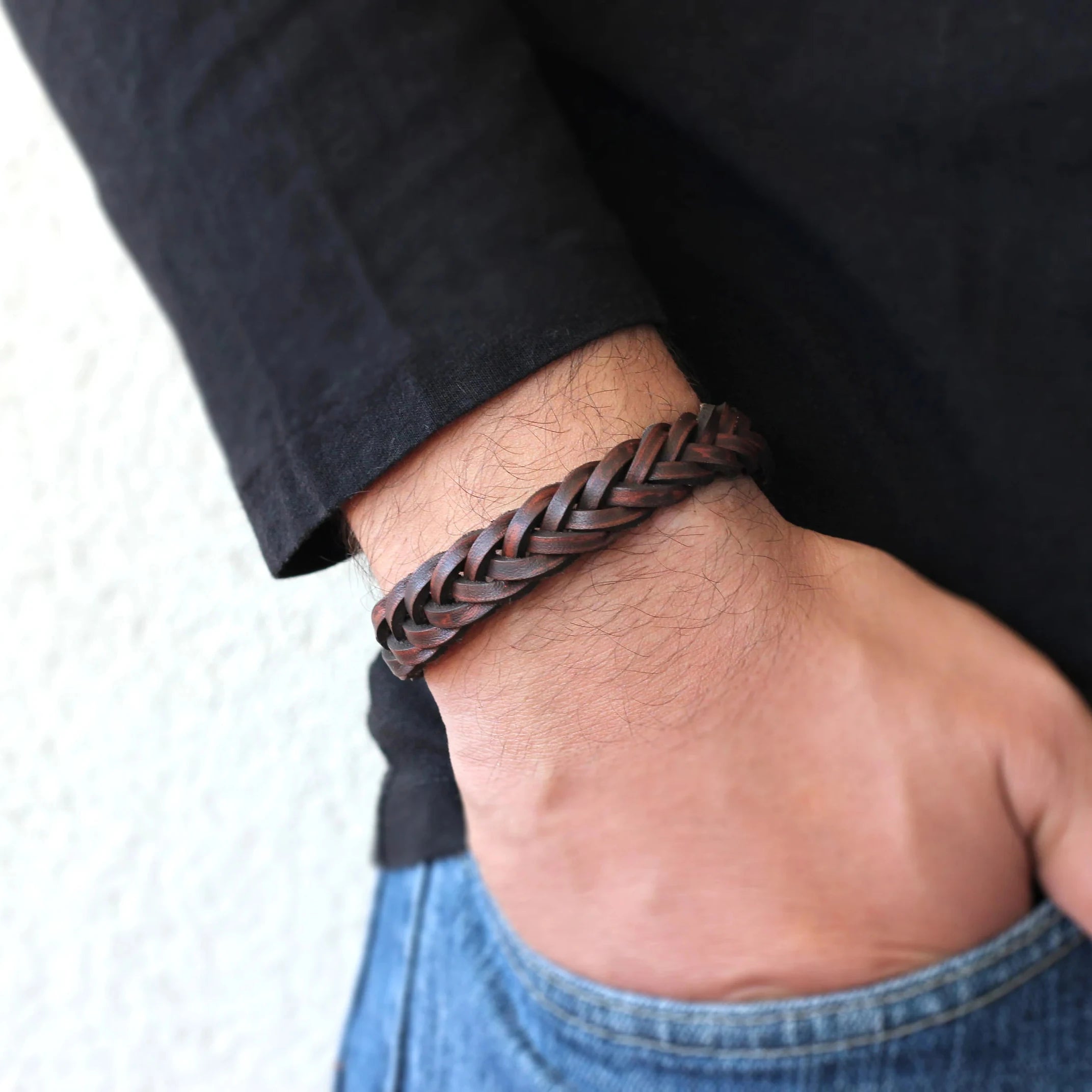 Men Braided Rustic Leather Bracelet