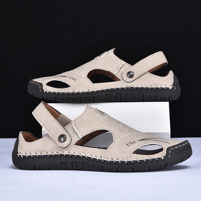 Men Breathable Leather Handmade Summer Sandals