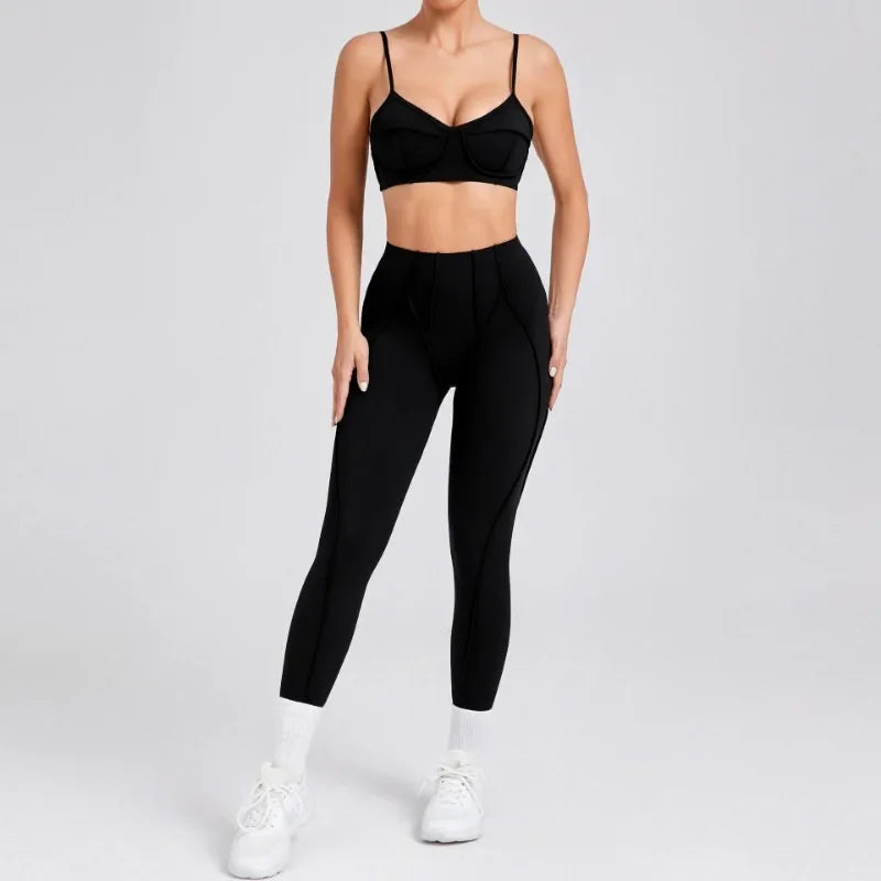 Women Yoga Set Sports Bra and High Waist Shorts Fitness Outfit