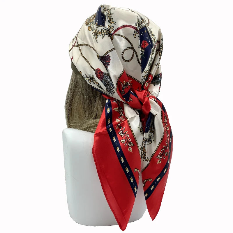 Women Silk Printed Square Hijab Scarf Shawl