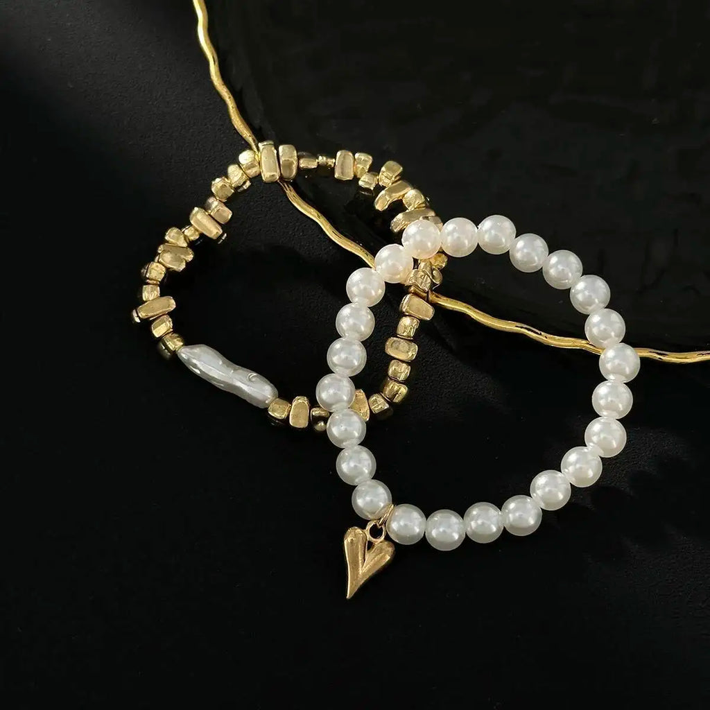 Women Pearl Heart Bohemian Bracelet Set Jewelry