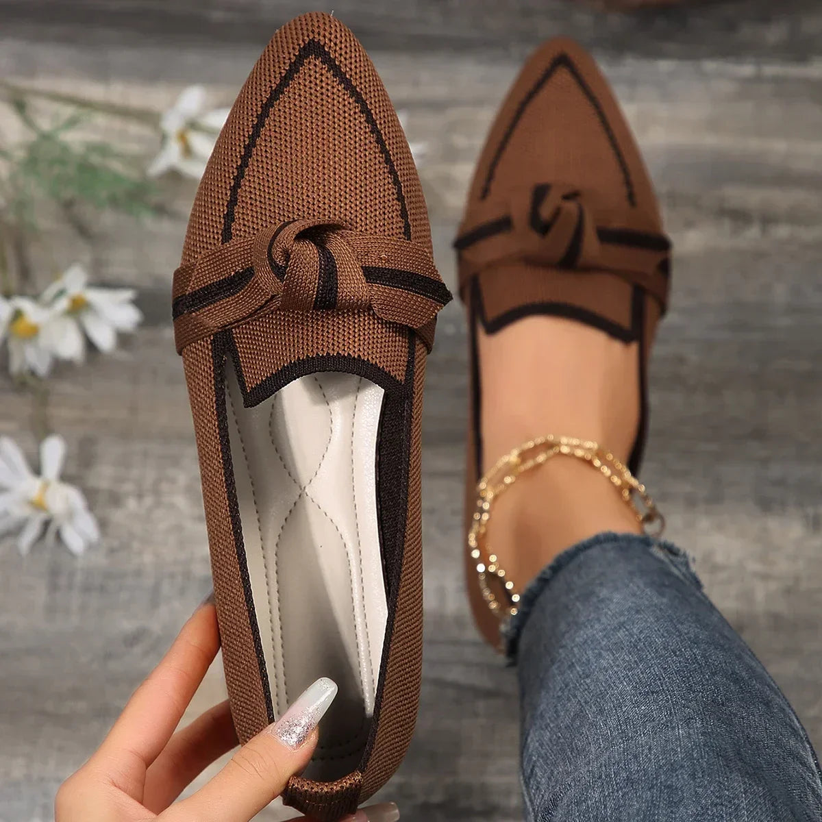 Women Knitted Slip Breathable Comfortable Solid Color Shoes Flats