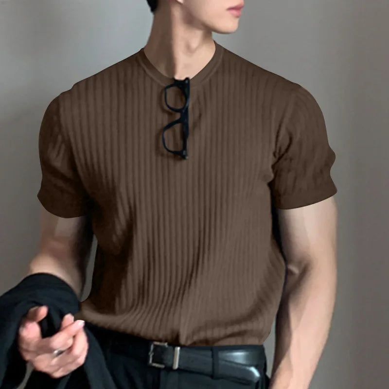 Men Long Sleeve O Neck T Shirt Loose Casual Knit Top