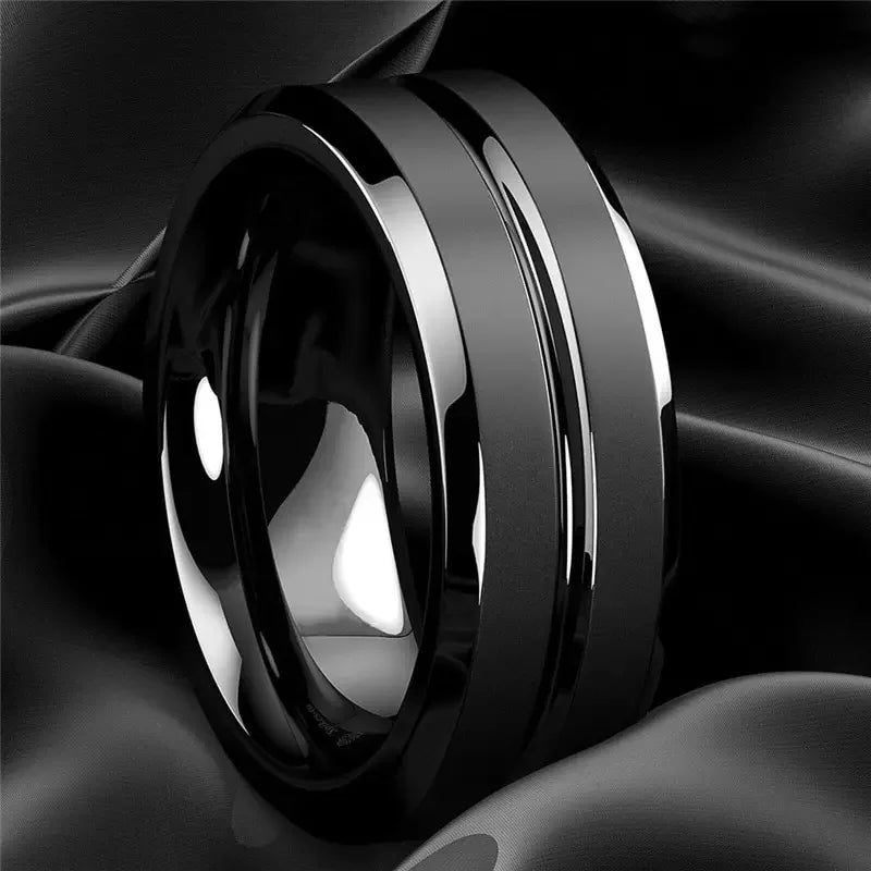 Men Groove Matte Stainless Steel Ring