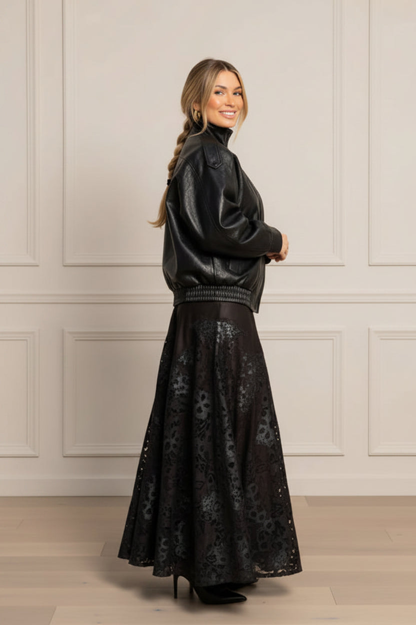 Women Cropped Oversized Leather Bomber Jacket