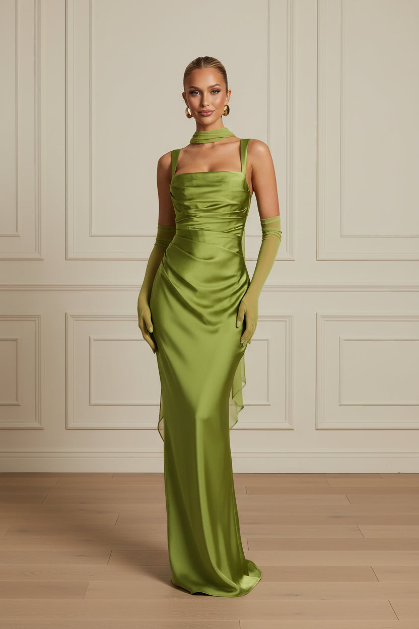 Women Satin Halter Backless Bodycon Maxi Dress