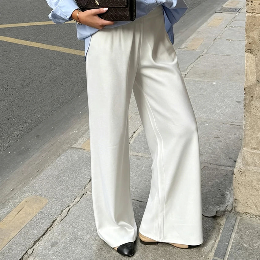 Women Elegant Satin Wide Leg Pants